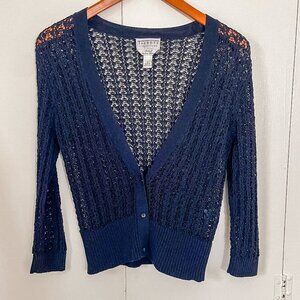 Vintage Talbots Old Money Cardigan Blue Preppy Sweater Italian Yarn, Size Large